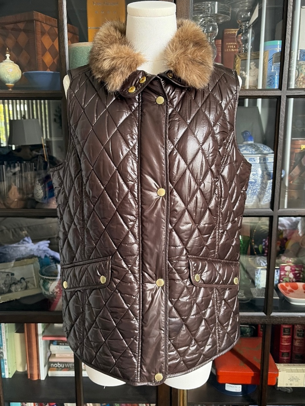 Talbots, Faux Fur collar quilted vest large
